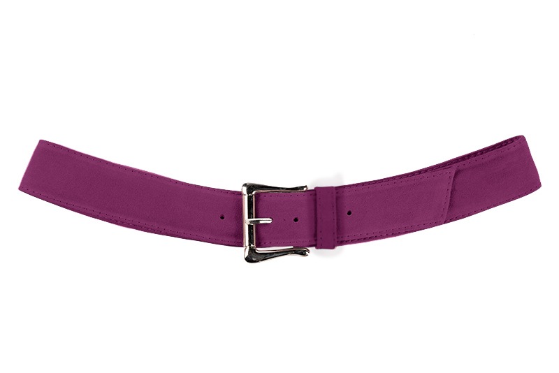 Mulberry purple women's dress belt, matching pumps and bags. Made to measure. Profile view - Florence KOOIJMAN